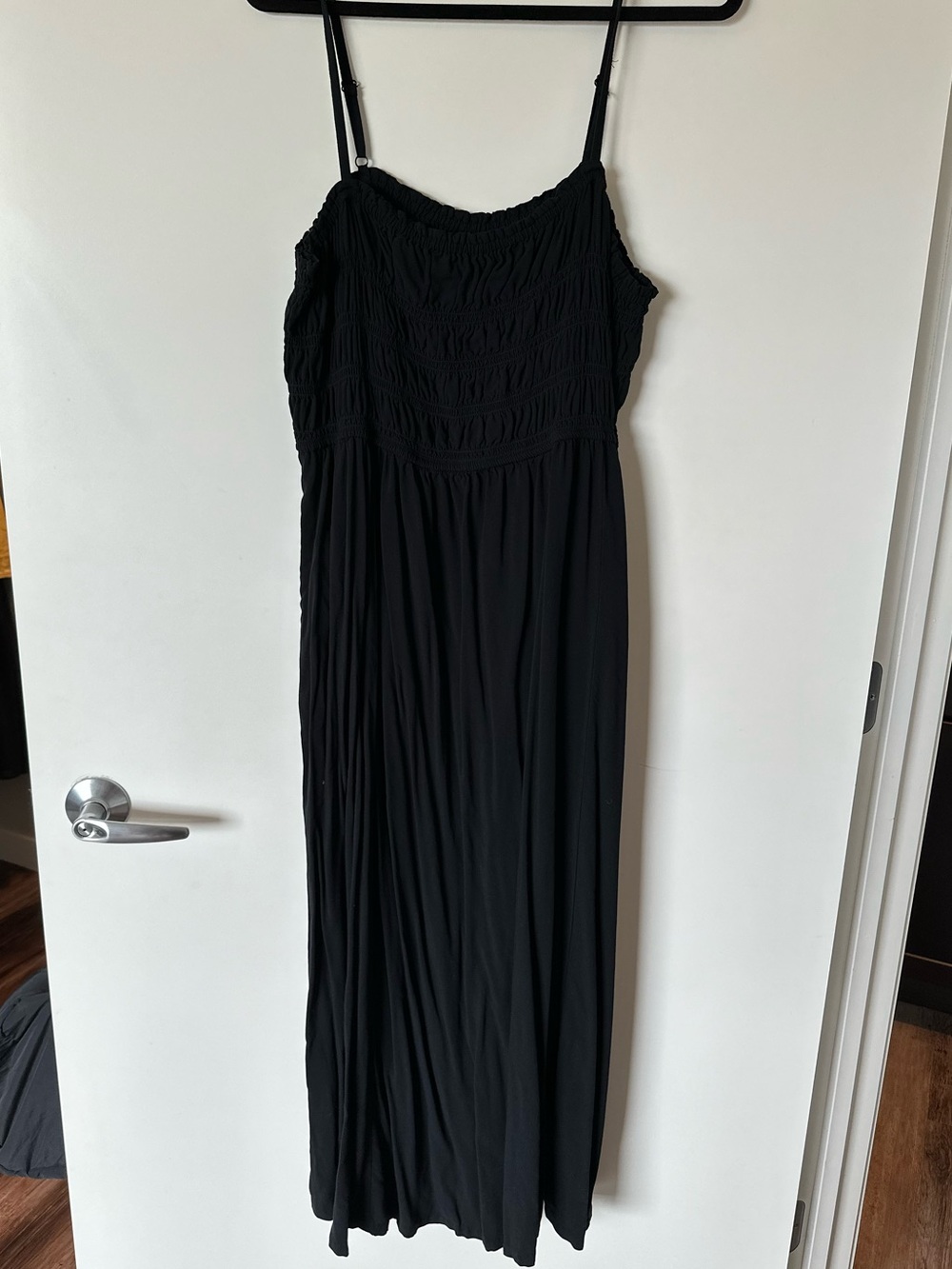 Black Smocked Midi dress with pockets